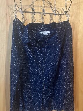 Liz Claiborne Navy Blue Polka Dot Button-Front Blouse Size M